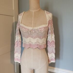 Urban Outfitters Blaire Pink and Cream Knit Cropped Sweater Top Size S